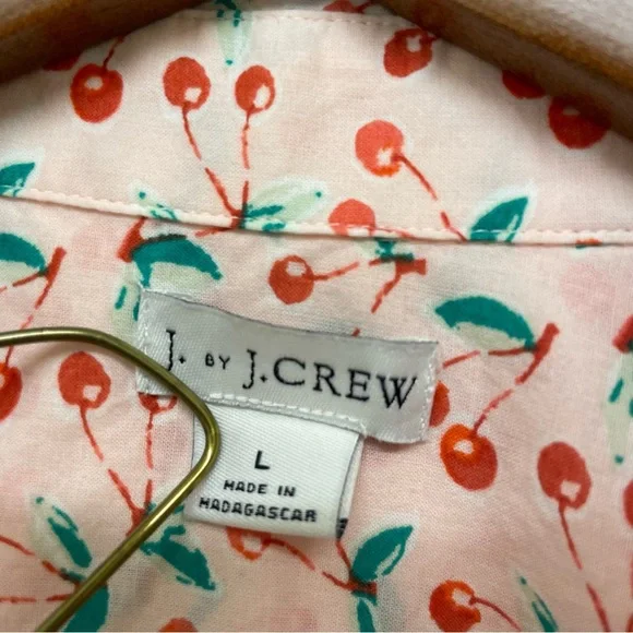 J. Crew 100% Cotton Pink Cherry Print Long Sleeve Button Down Women’s Shirt L - Picture 5 of 11